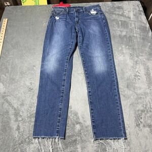 Gap Jeans Womens Size 0 Blue Denim Girlfriend‎ Mid Rise Raw Hem Medium Wash